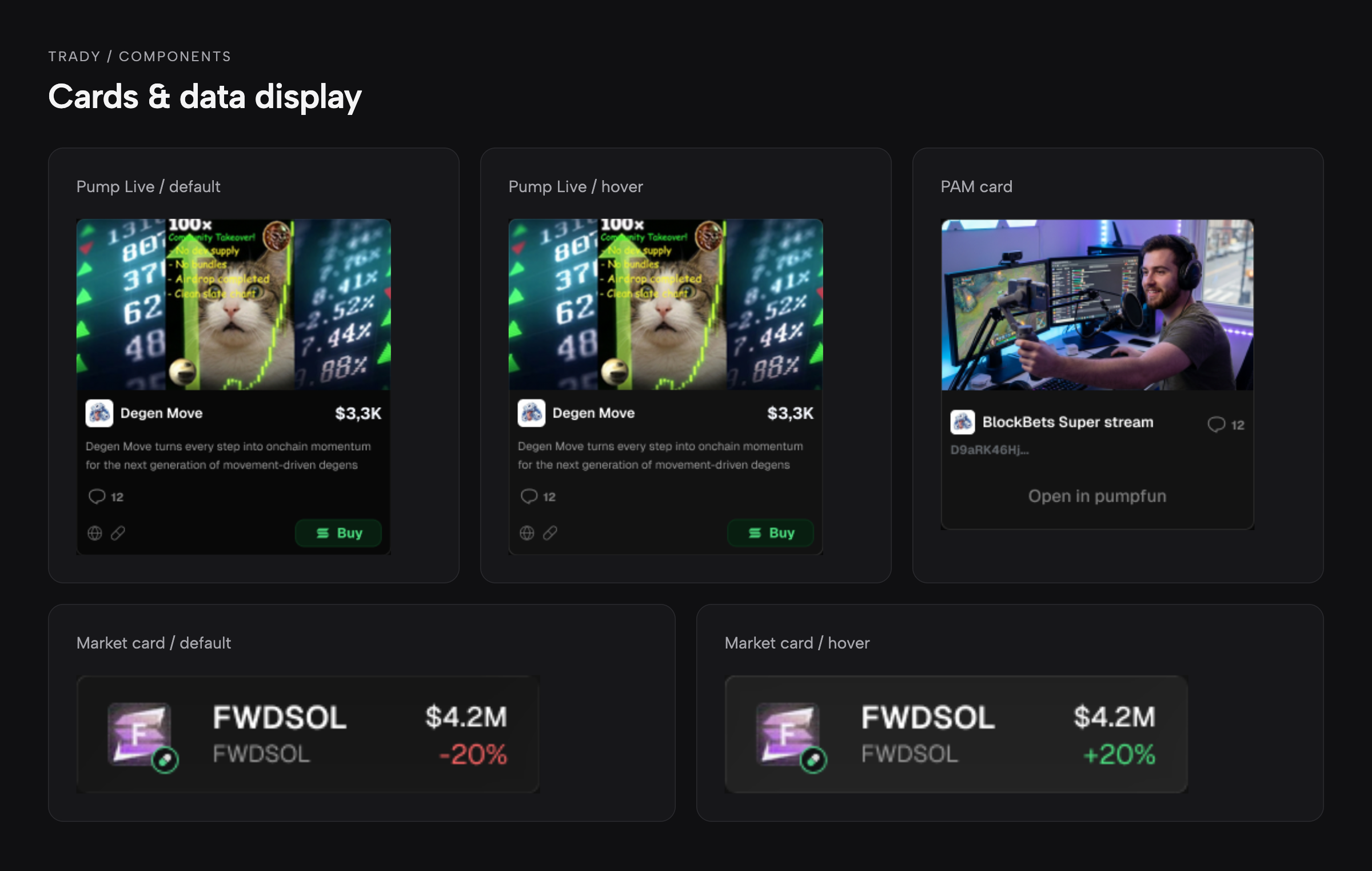Card and data-display components from the Trady component library